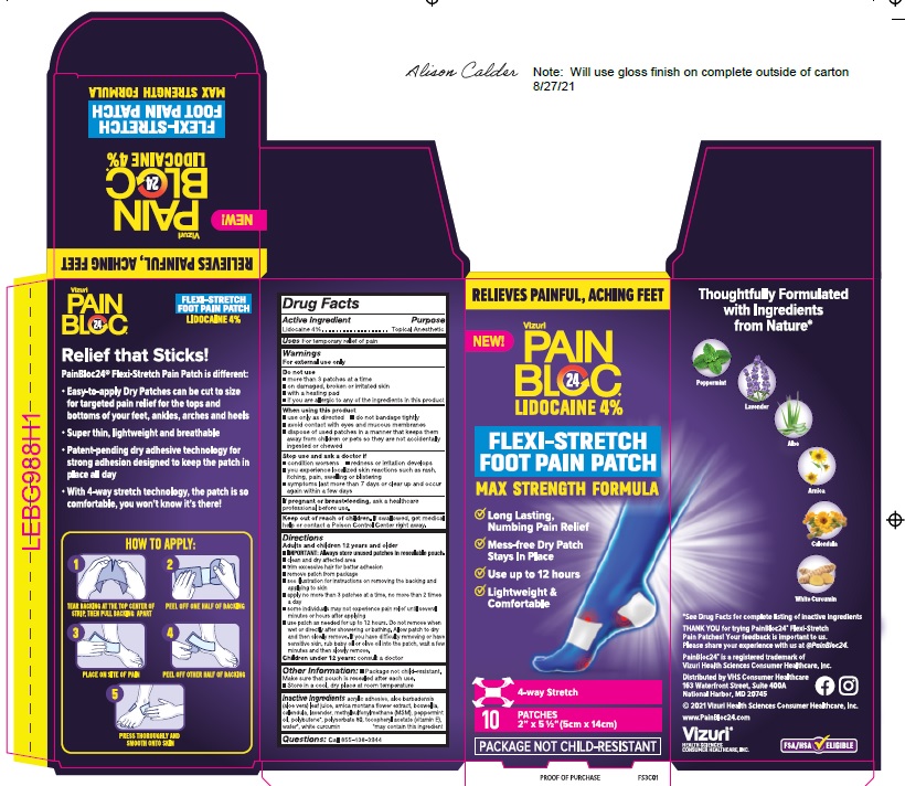 PainBloc24 — PainBloc24 Flexi-Stretch Adhesive Pain Patch — Topical Patches with Lidocaine 4% — Maximum Strength Relief for Back, Knee, Muscles — 10 Strips (1-Pack)